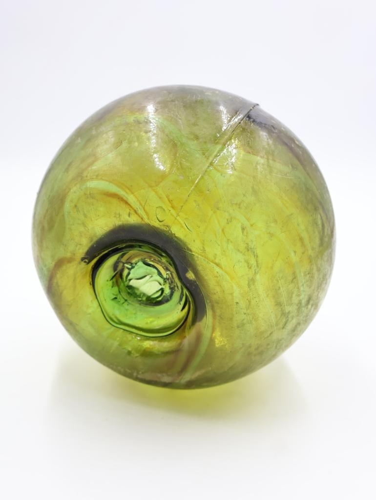 Hand Blown Olive Green Swirl Glass Fishing Float - 6