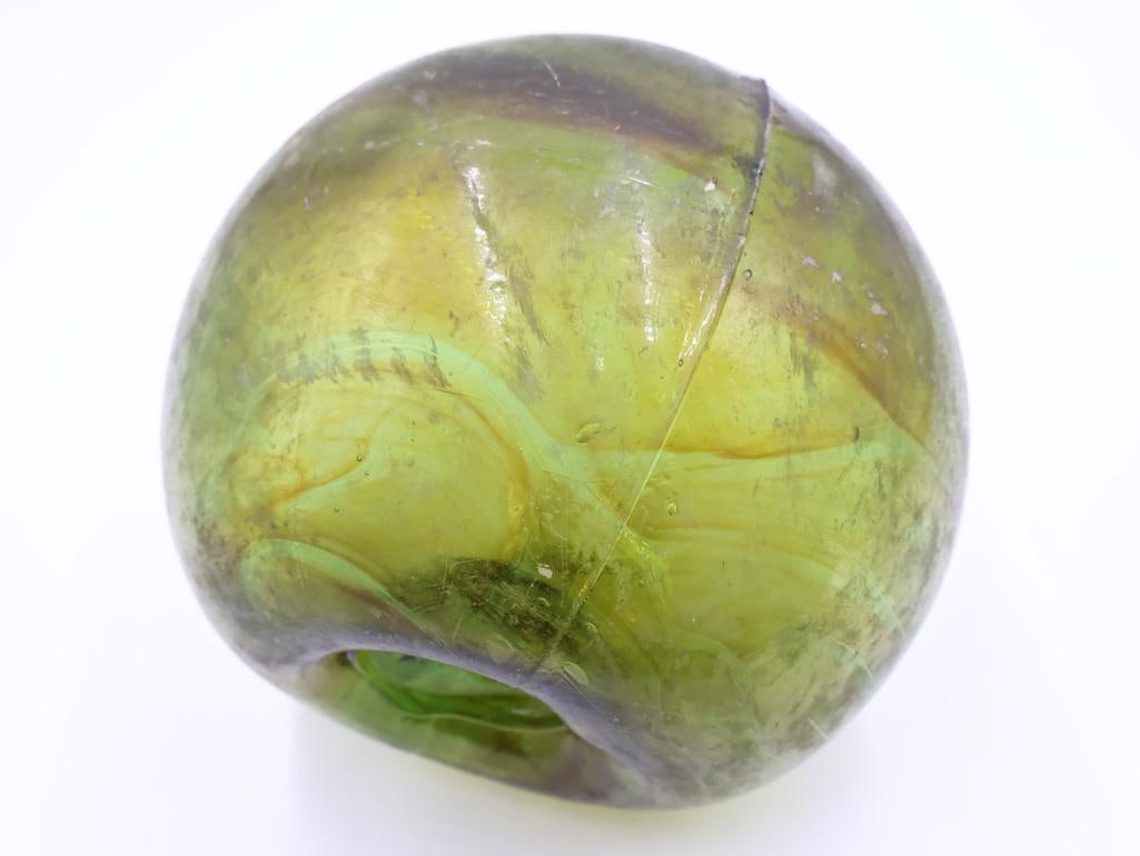 Hand Blown Olive Green Swirl Glass Fishing Float - 7