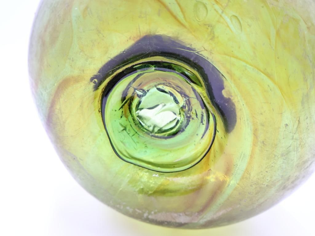 Hand Blown Olive Green Swirl Glass Fishing Float - 8