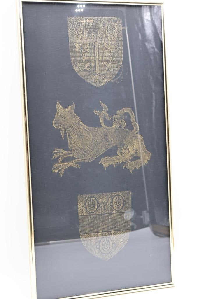 Antique Foot Stool and Medieval Rubbing Framed Artwork - 10