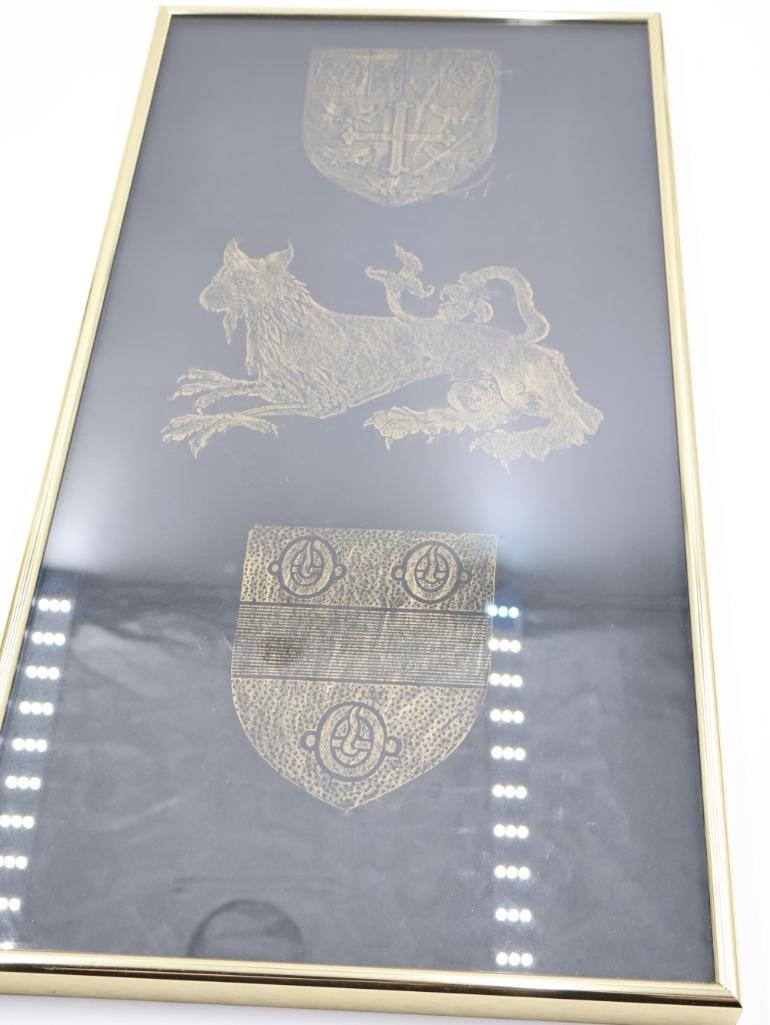 Antique Foot Stool and Medieval Rubbing Framed Artwork - 11