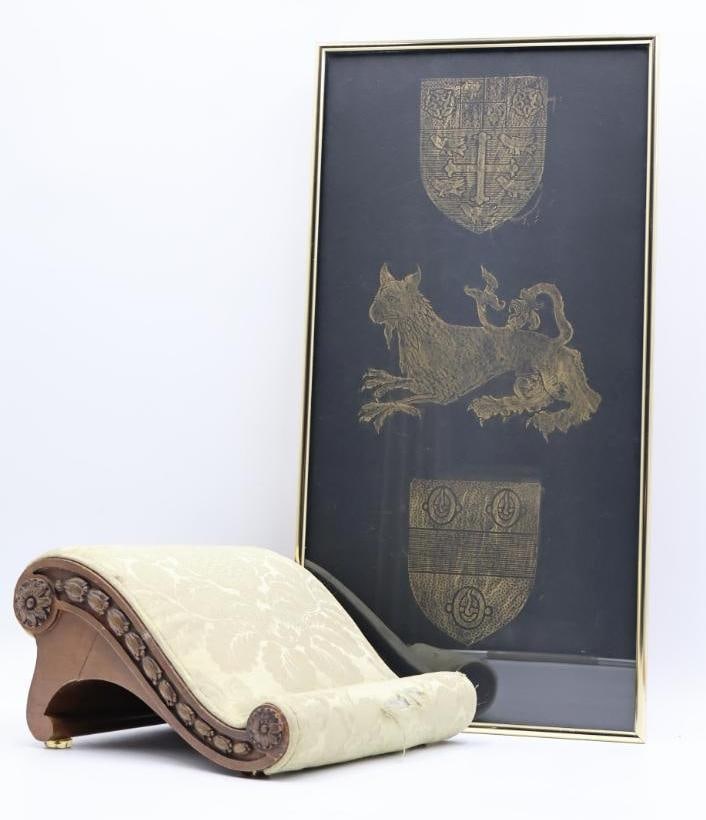 Antique Foot Stool and Medieval Rubbing Framed Artwork (1 of 13)