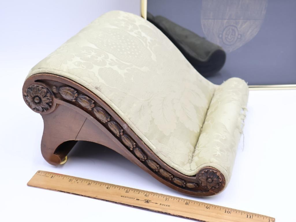 Antique Foot Stool and Medieval Rubbing Framed Artwork - 2