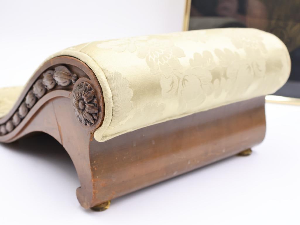 Antique Foot Stool and Medieval Rubbing Framed Artwork - 8
