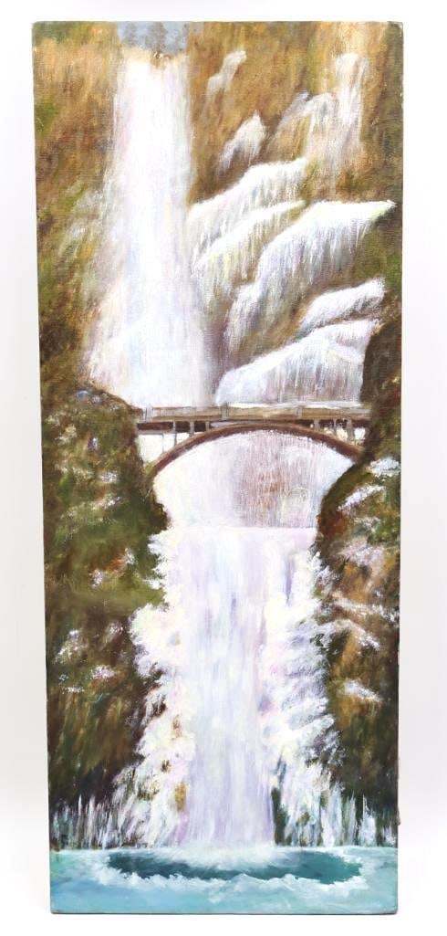 Original Painting of Multnomah Falls: Artist unknown unsigned, about 30" by 12" on canvas