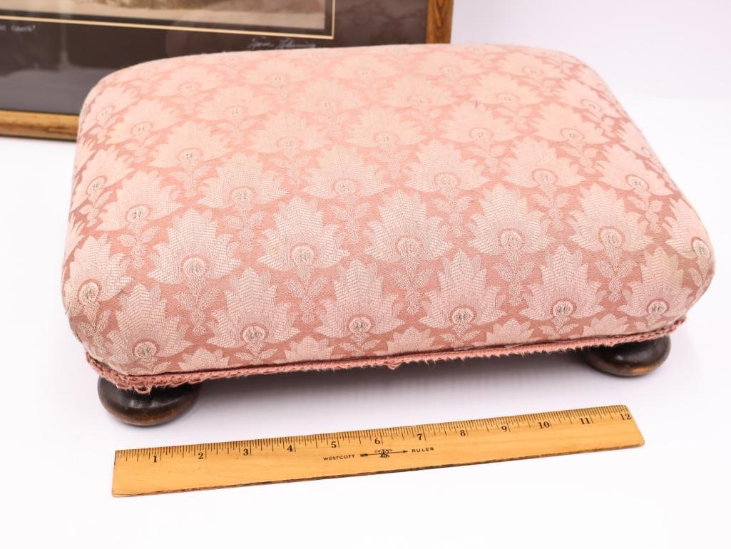 Vintage Footstool and Signed Art Piece - 2