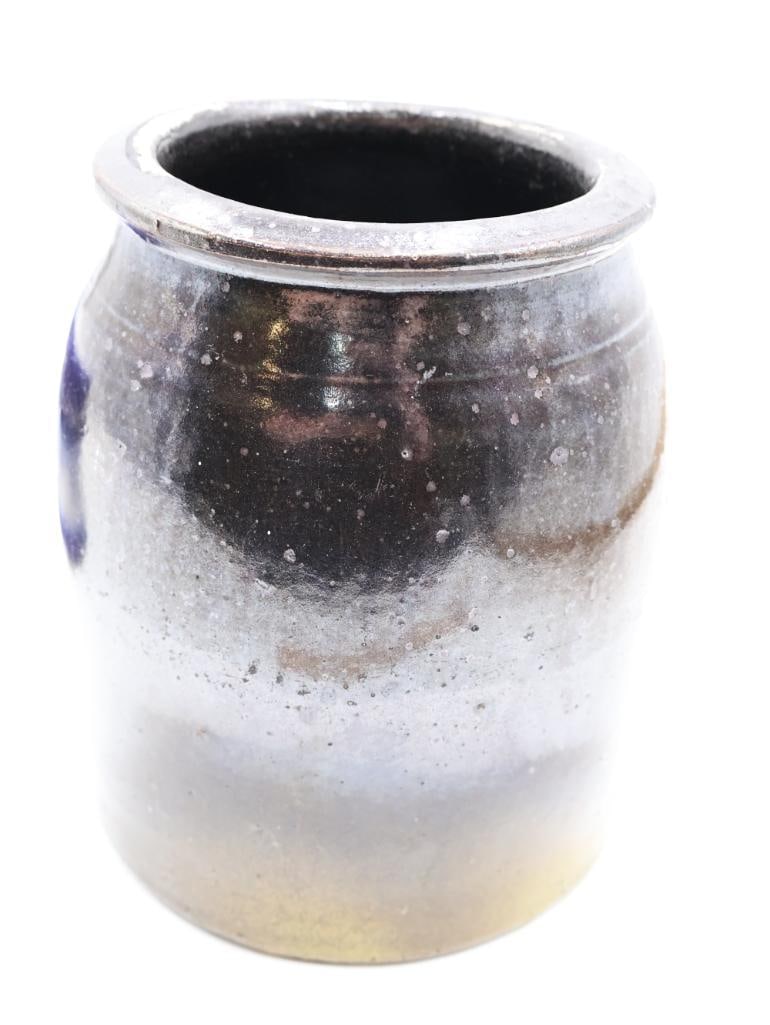 Vintage Stoneware Butter and Dark Brown Crock - 4