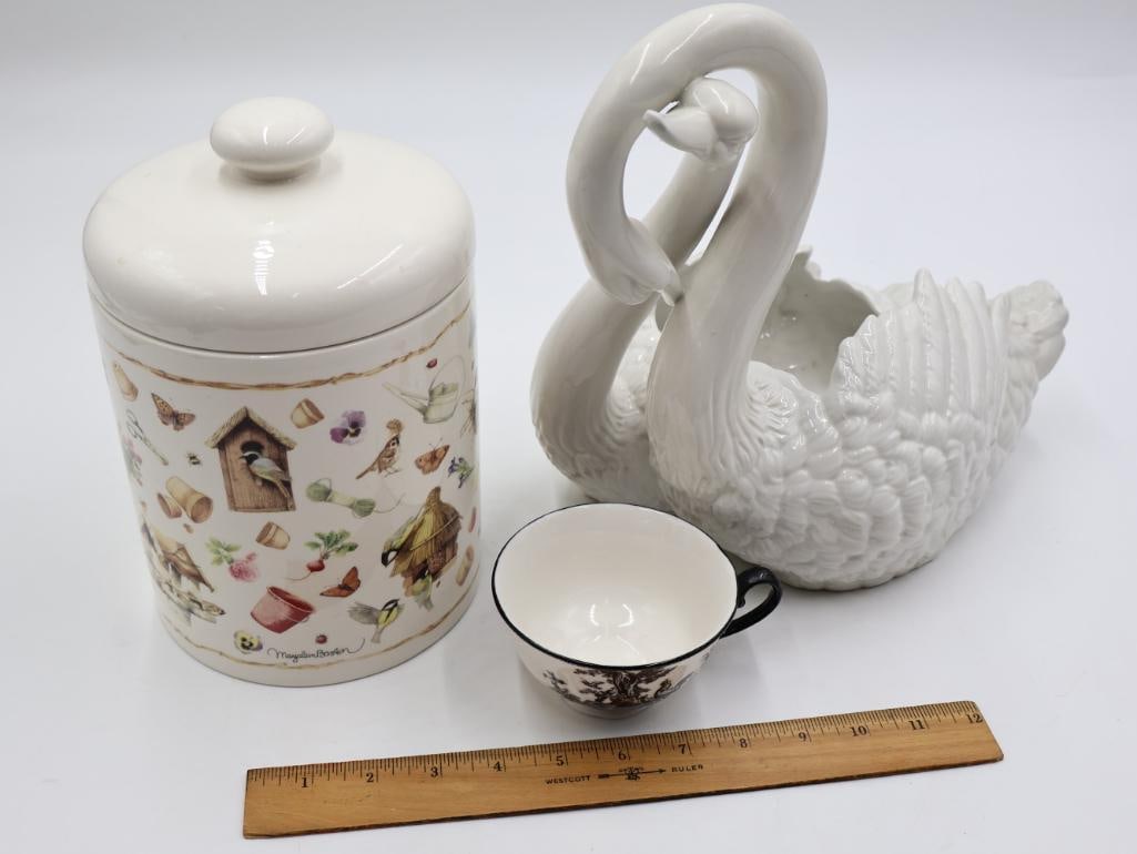 Cottage Decor Including Pair of Swan Planter - 2