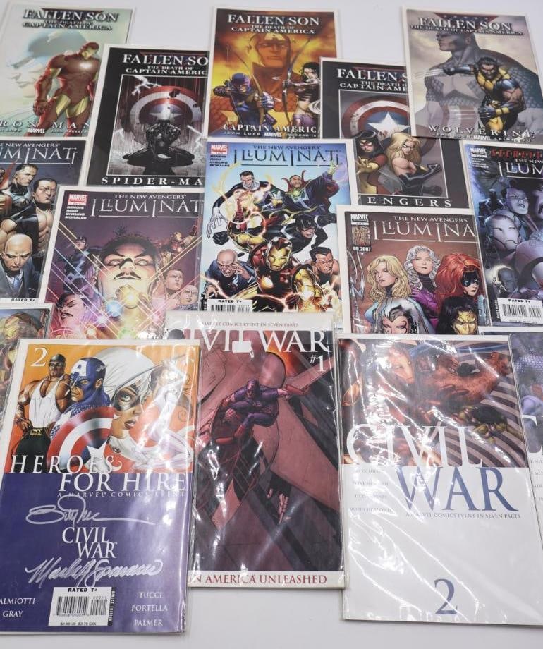 Civil War Series Comics including Signed Issue and More: Heroes for Hire Civil War signed, and includes Fallen Son the Death of Captain America and more