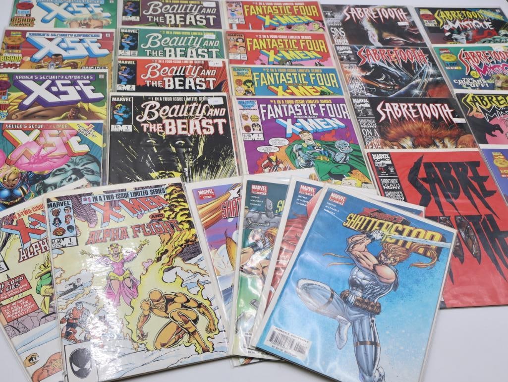 Seven Marvel Mini Series Comics: X Men, X Force Shatterstar, XSE, Beauty and the Beast, Fantastic Four, and Sabretooth