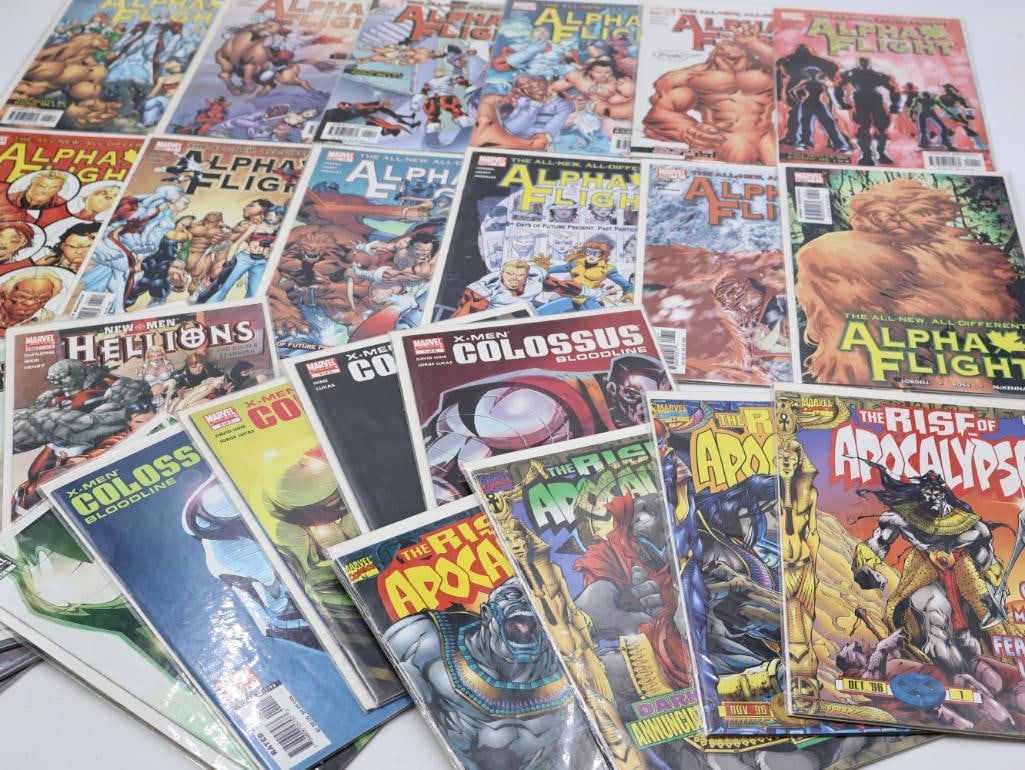 Various Marvel Mini Series Comics: The Rise of Apocalypse, X Men Colossus, New Men Hellions, Alpha Flight