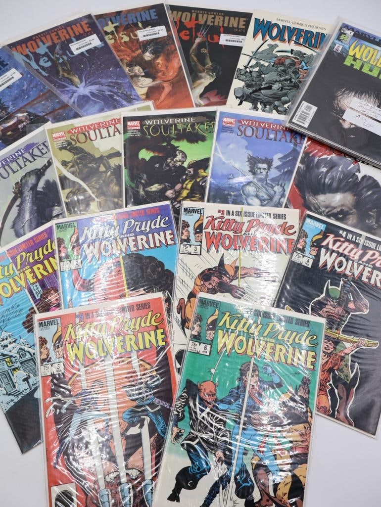 Assorted Wolverine Comics: Issues featuring Wolverine and Kitty Pryde, Hulk, and Soultaker Netsuke and more