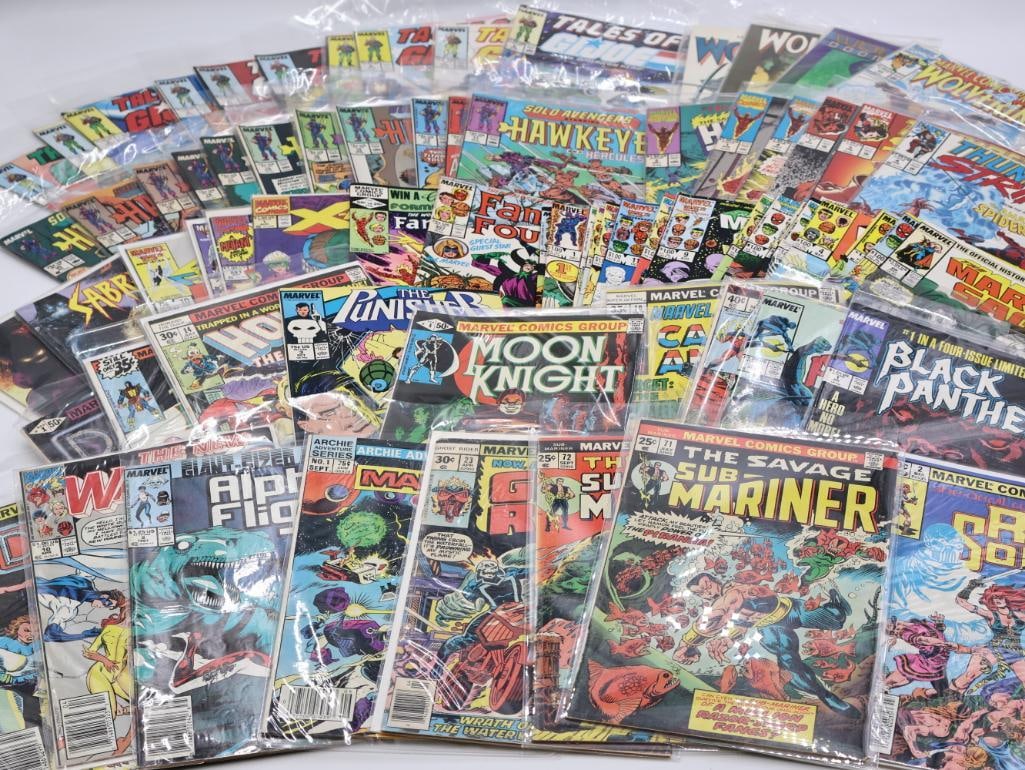Various Marvel Comics: Includes Moon Knight, Black Panther, The Punisher, Fantastic Four, Hawkeye, Marvel Saga, and more