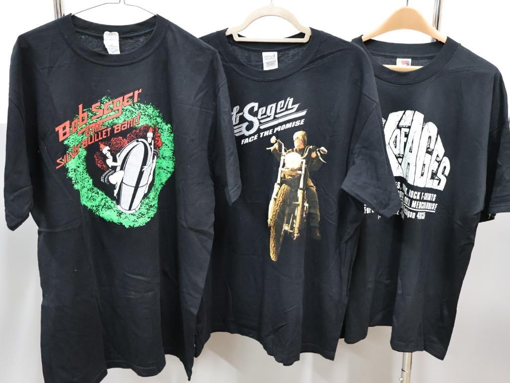 Three Rock T-Shirts: Two Bob Seger tour shirts, and Rock of Ages Garden City Michigan store shirt