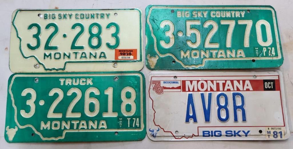 Four Montana License Plates: Includes Truck plate and 70's plate