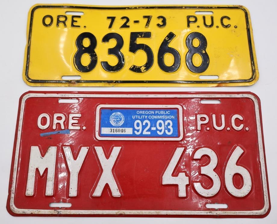 70's and 90's Oregon Public Utility License Plate: Oregon 72-73 and 92-93 PUC (Public Utility Commission) commercial license plate