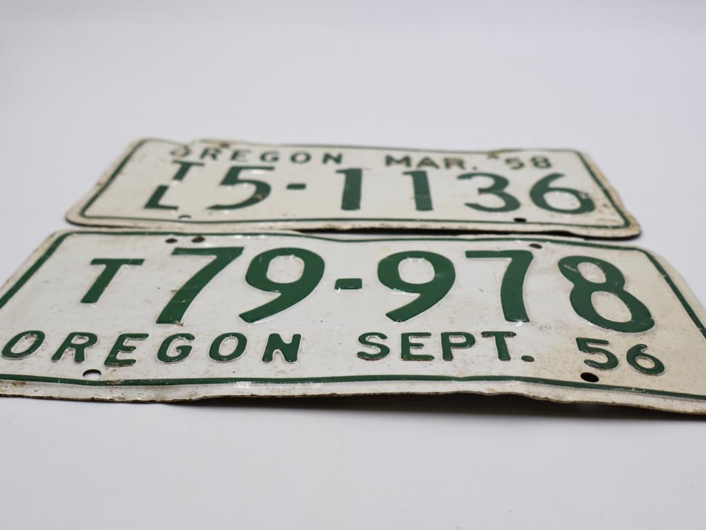 Two Vintage 50's Oregon Truck License Plates, Green and White - 3