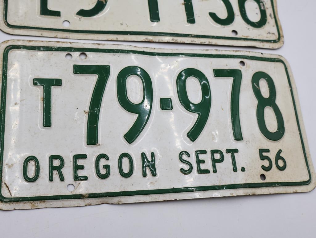 Two Vintage 50's Oregon Truck License Plates, Green and White - 4