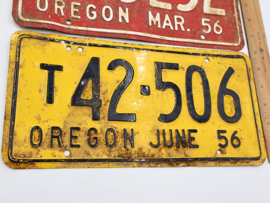 Two Vintage 50's Oregon Truck License Plates, Yellow and Red - 3