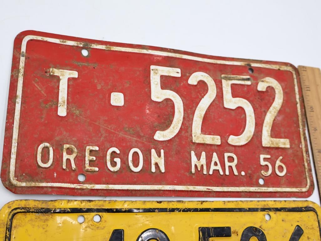 Two Vintage 50's Oregon Truck License Plates, Yellow and Red - 4