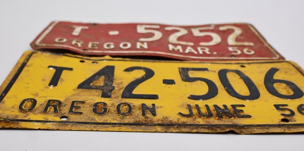 Two Vintage 50's Oregon Truck License Plates, Yellow and Red - 5