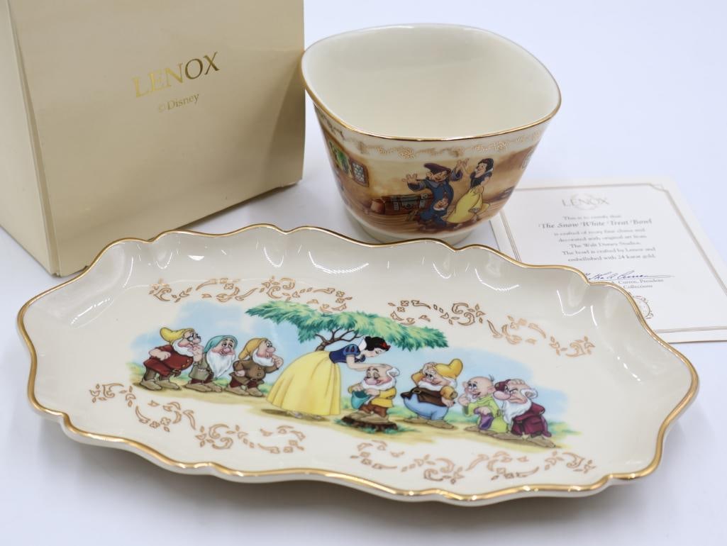 Two Lenox Disney Snow White Fine Ivory China: Includes candy dish and treat bowl with original box