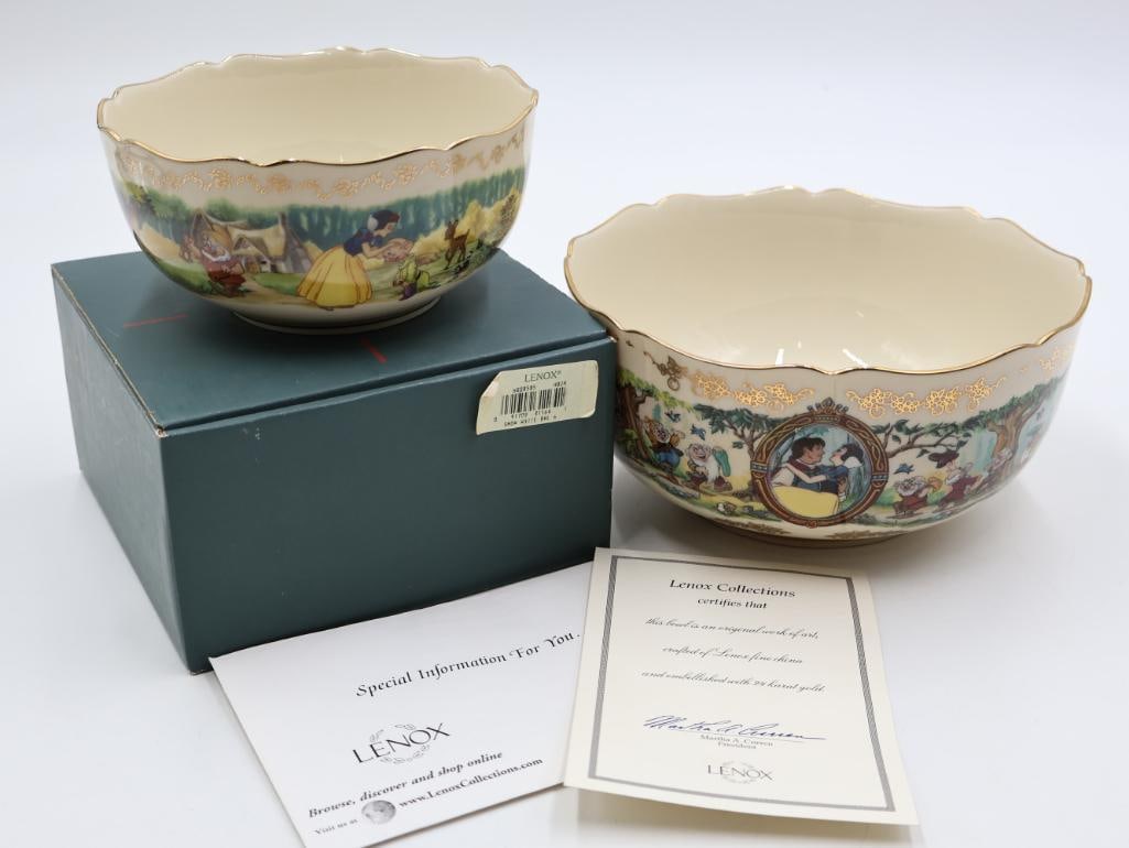 Two Lenox Disney Snow White Fine Ivory China: Larger anniversary bowl and 6" bowl with original box