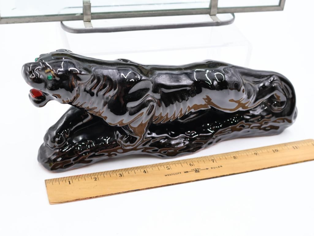 Vintage MCM Black Jaguar Puma Statue and Framed Piece - 2