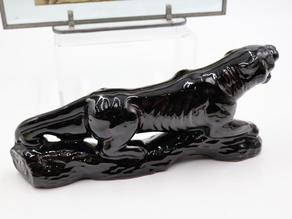 Vintage MCM Black Jaguar Puma Statue and Framed Piece - 4