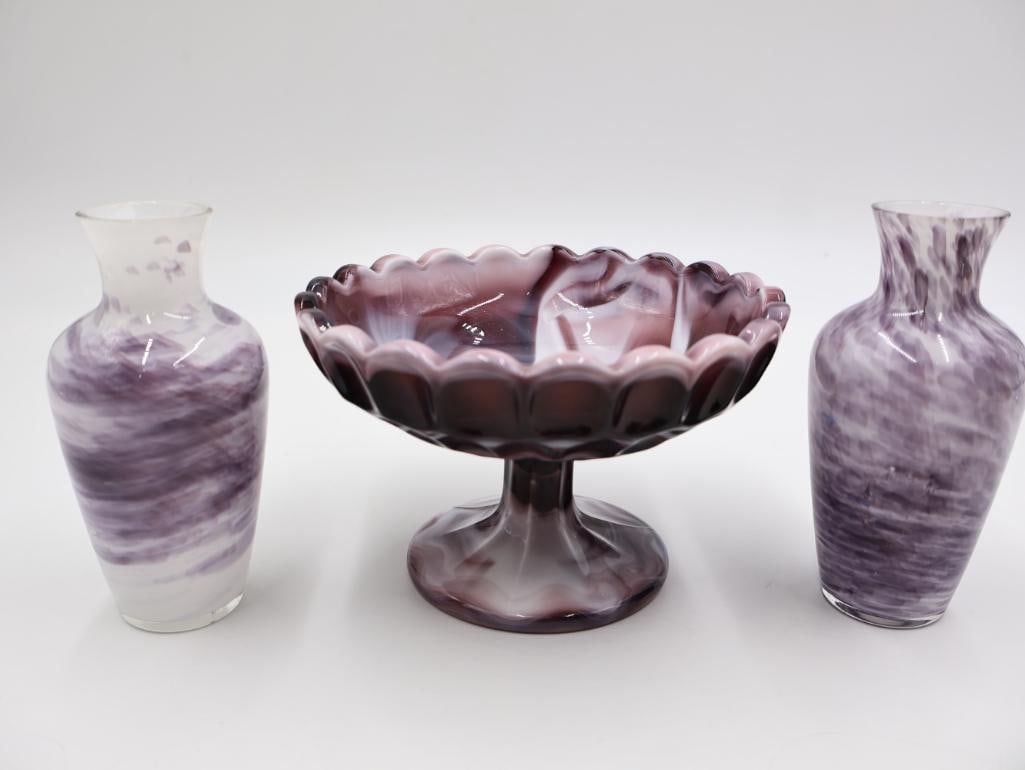 Vintage Slag Glass Compote and Stone Shapes - 10