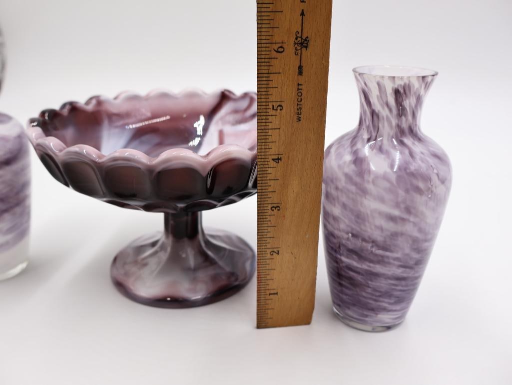 Vintage Slag Glass Compote and Stone Shapes - 11