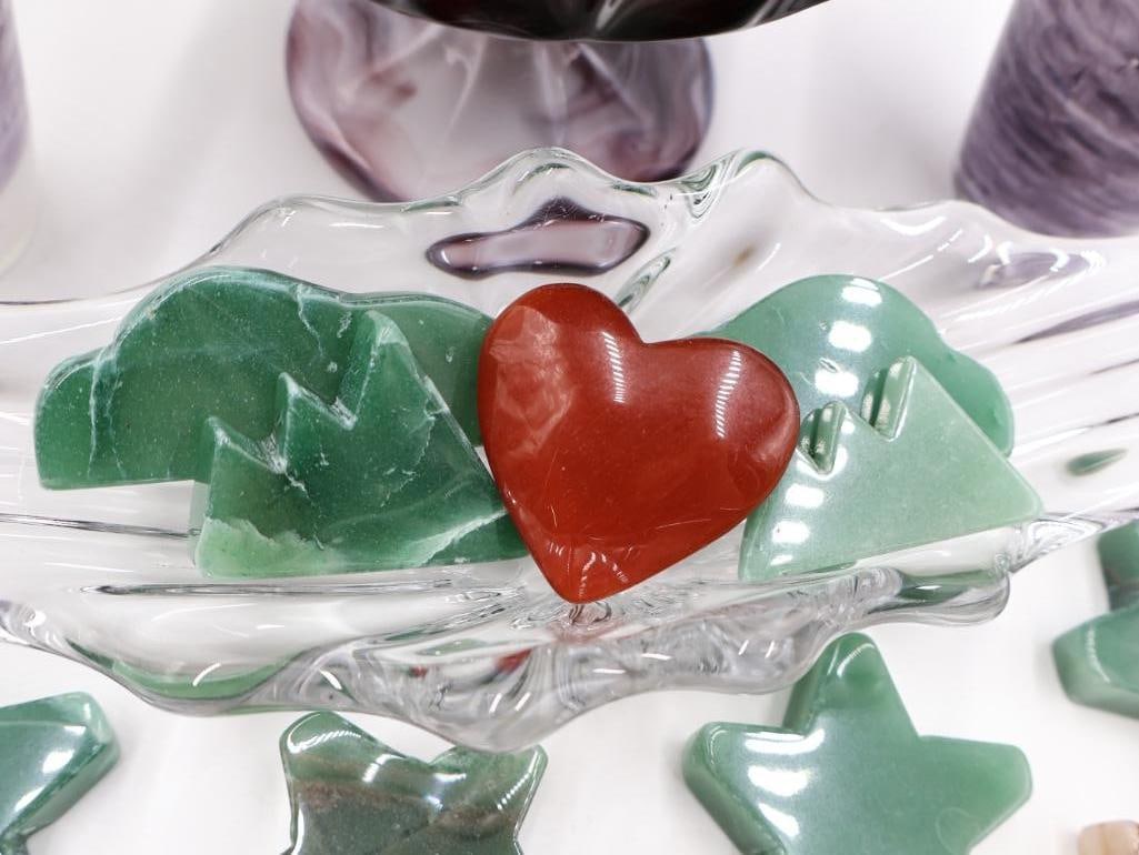 Vintage Slag Glass Compote and Stone Shapes - 8