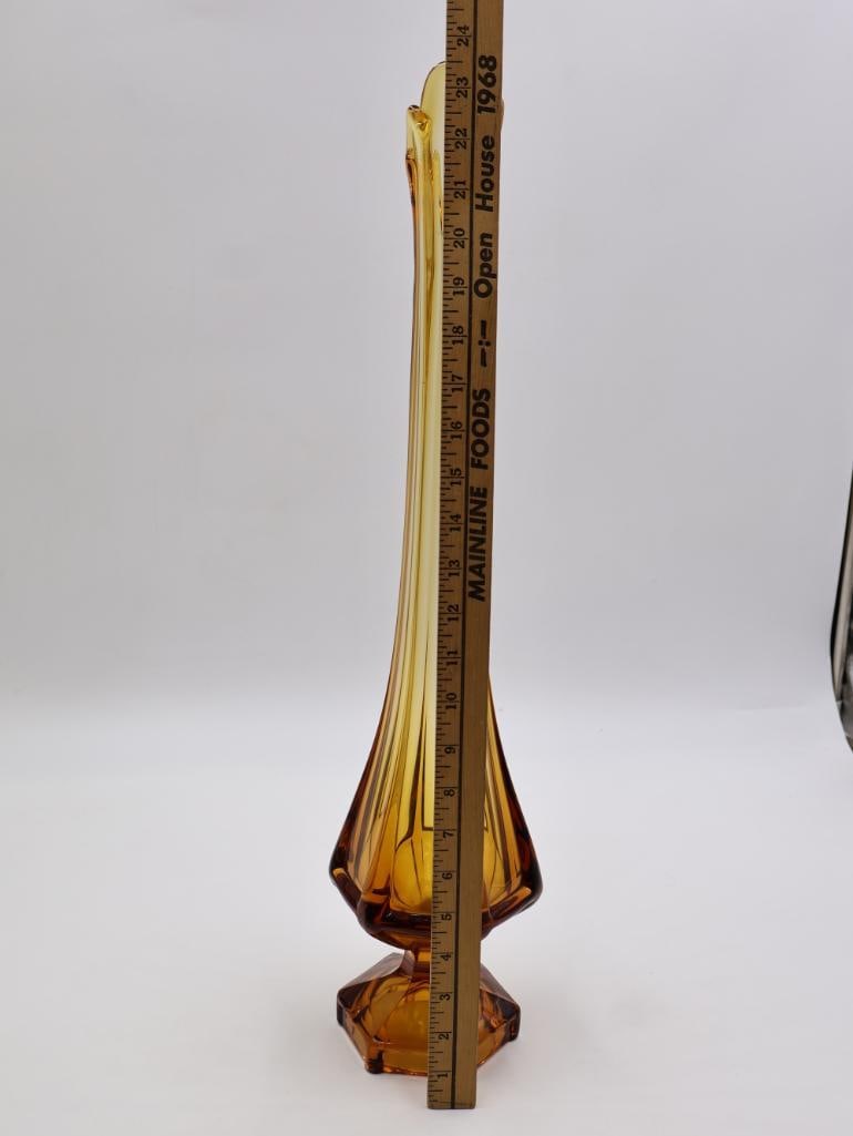 Large 2 ft Tall Vintage MCM Amber Swung Glass Vase - 2