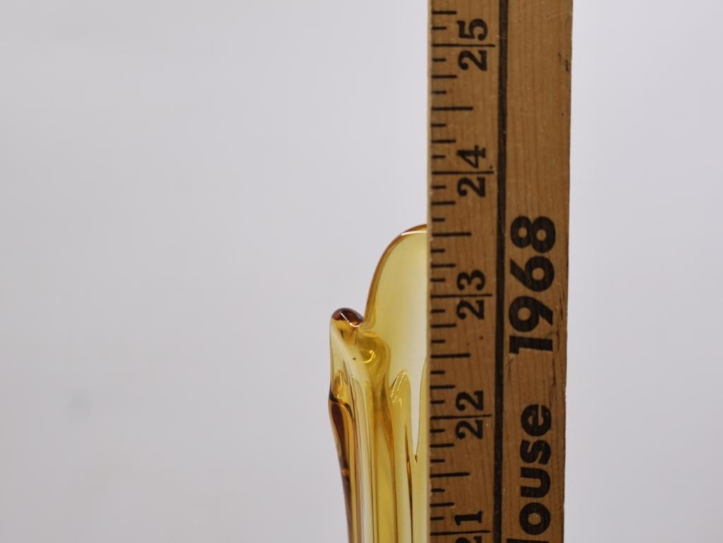 Large 2 ft Tall Vintage MCM Amber Swung Glass Vase - 3