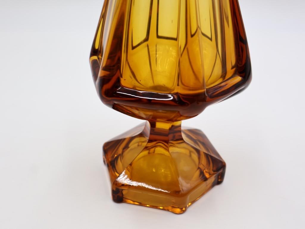 Large 2 ft Tall Vintage MCM Amber Swung Glass Vase - 4