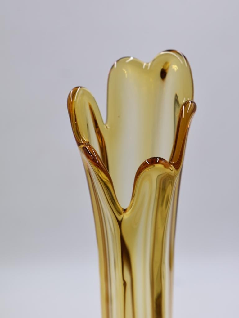 Large 2 ft Tall Vintage MCM Amber Swung Glass Vase - 5