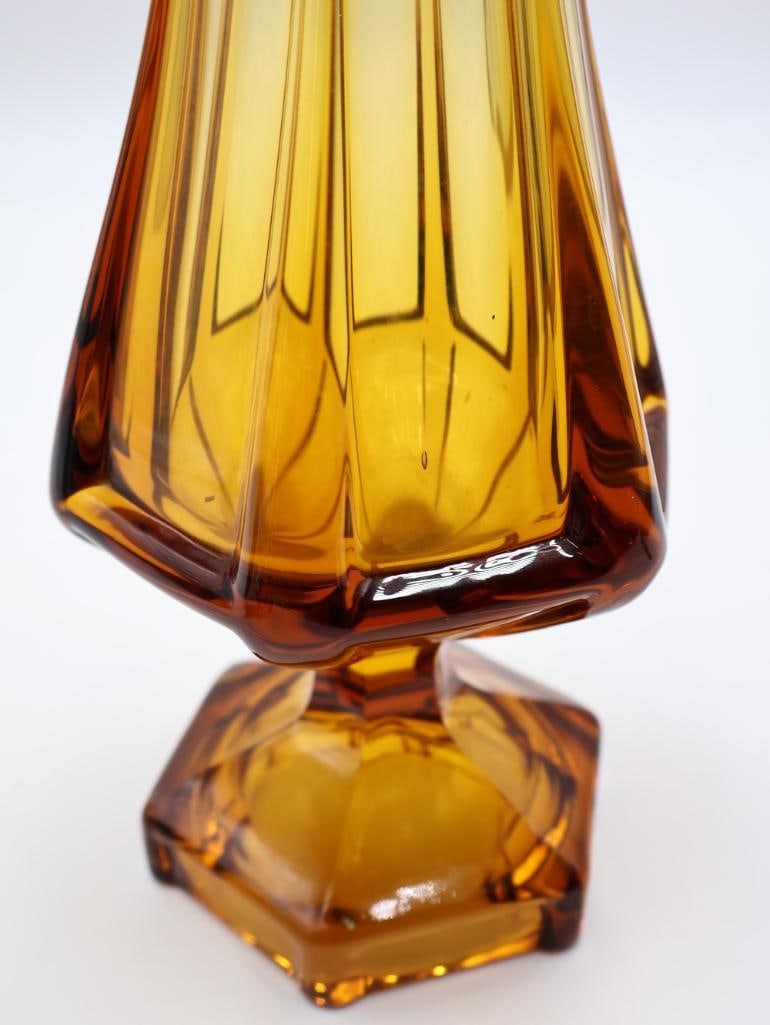 Large 2 ft Tall Vintage MCM Amber Swung Glass Vase - 6