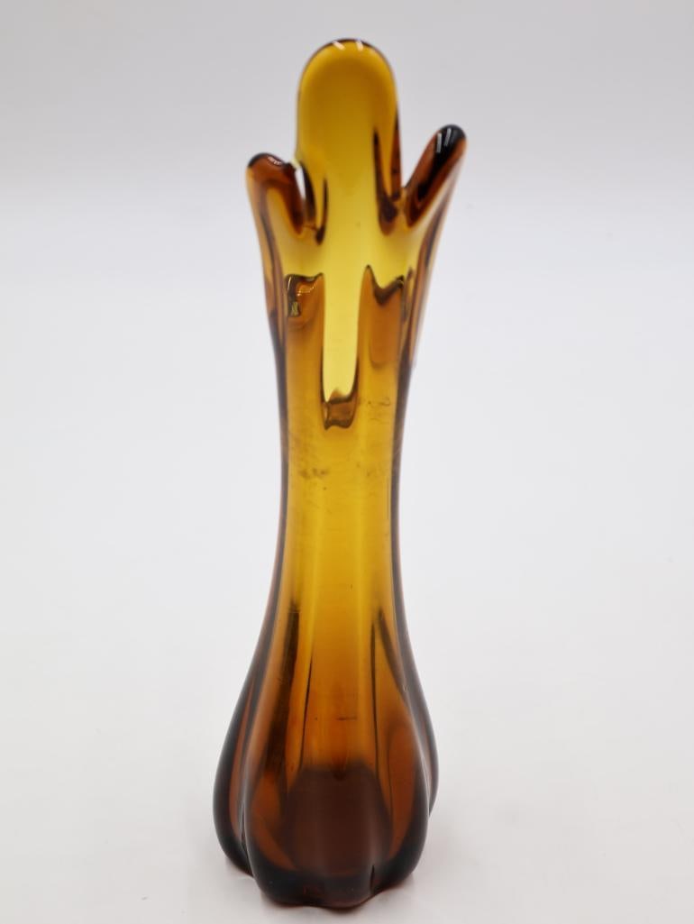 Vintage MCM Thick Swung Glass Vase - 3