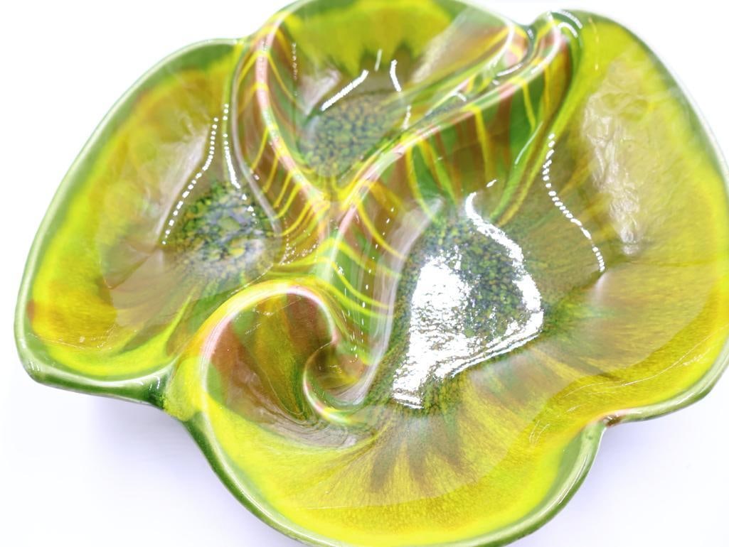 Vintage MCM California Original Green Leaf Tray and Enamel Butterfly Plate - 4