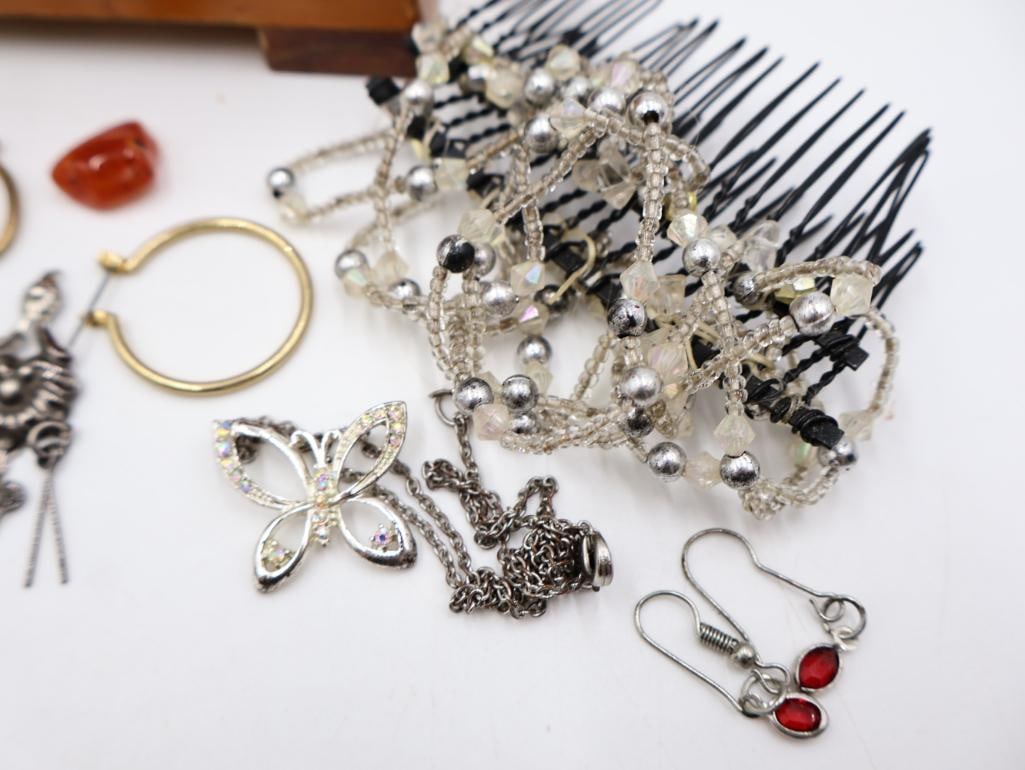 Vintage Jewelry Box with Assorted Costume Jewelry - 15