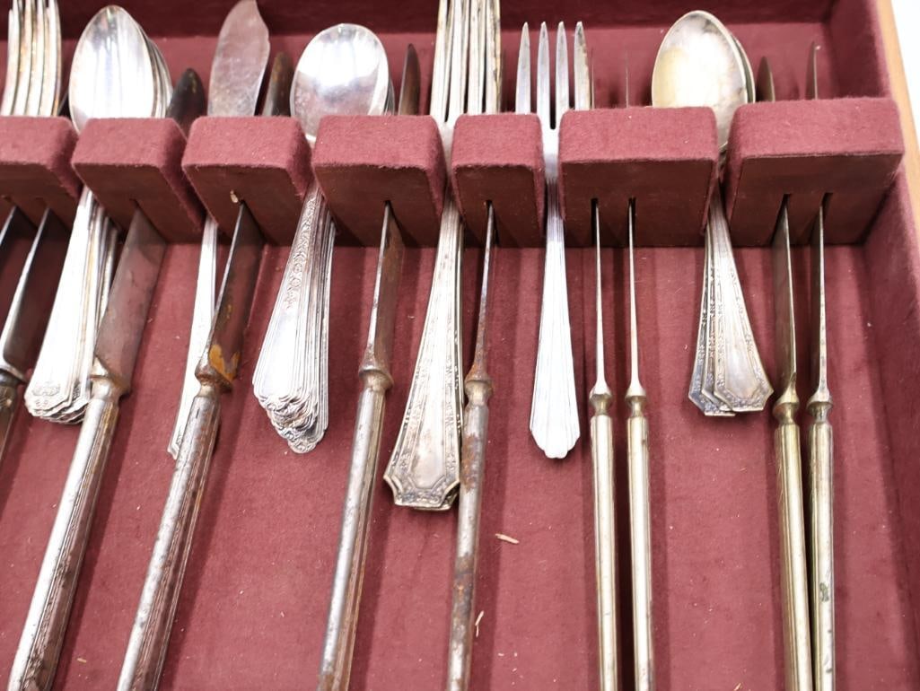 Silverware Cabinet with Flatware and Sterling Silver Souvenir Spoon - 10