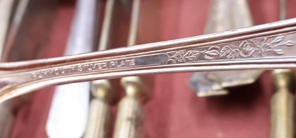 Silverware Cabinet with Flatware and Sterling Silver Souvenir Spoon - 12