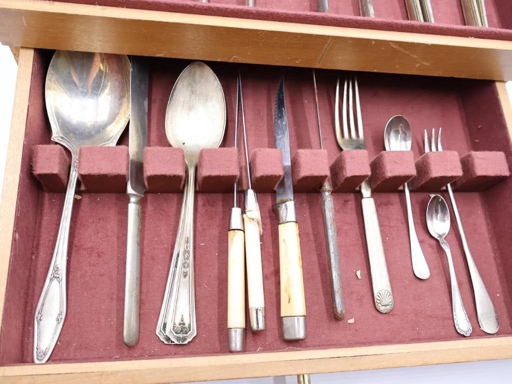 Silverware Cabinet with Flatware and Sterling Silver Souvenir Spoon - 5