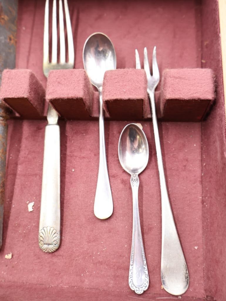 Silverware Cabinet with Flatware and Sterling Silver Souvenir Spoon - 7