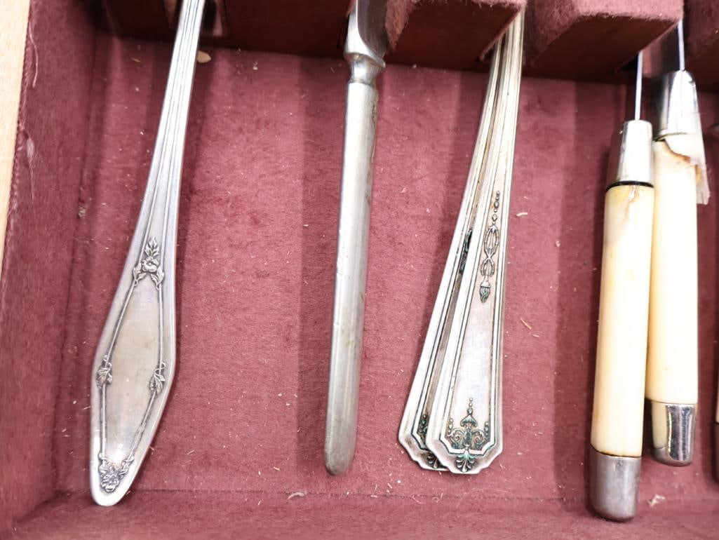 Silverware Cabinet with Flatware and Sterling Silver Souvenir Spoon - 8