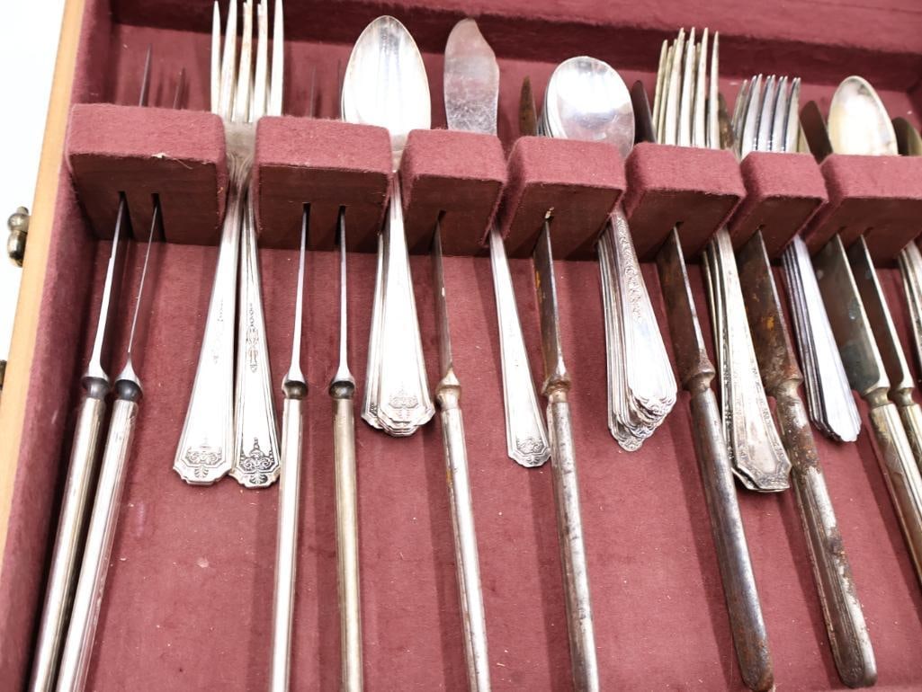 Silverware Cabinet with Flatware and Sterling Silver Souvenir Spoon - 9