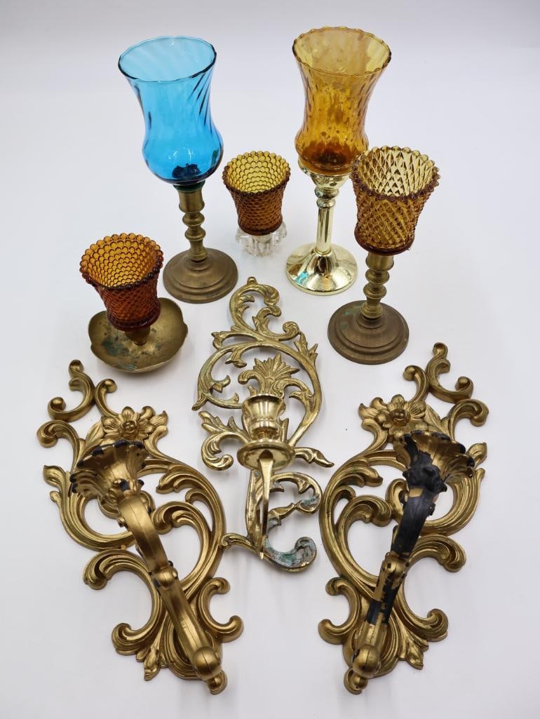 Vintage Wall Sconce and Brass Candle Holders (1 of 13)