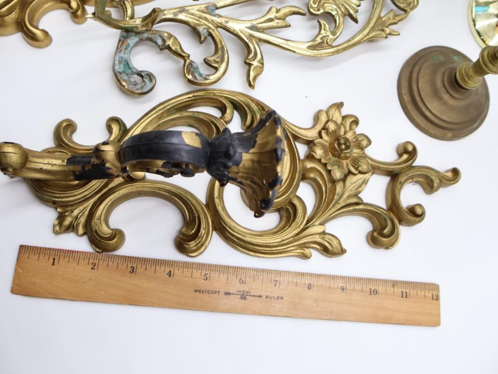 Vintage Wall Sconce and Brass Candle Holders - 2