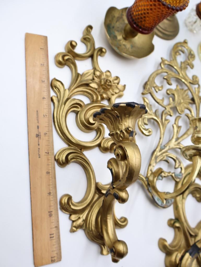 Vintage Wall Sconce and Brass Candle Holders - 4