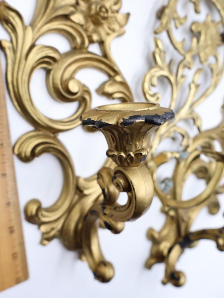 Vintage Wall Sconce and Brass Candle Holders - 5